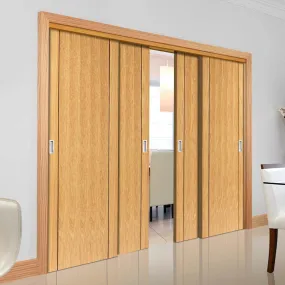 Pass-Easi Four Sliding Doors and Frame Kit - Chartwell Flush Oak Door - Prefinished