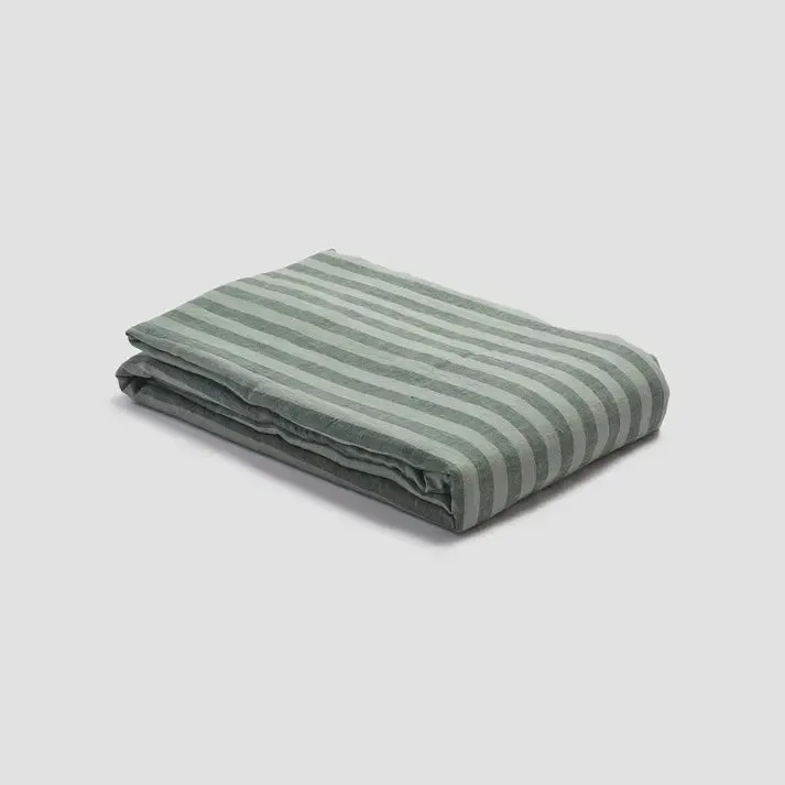 Pine Green Pembroke Stripe Linen & Cotton Blend Duvet Cover