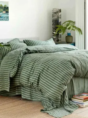 Pine Green Pembroke Stripe Linen & Cotton Blend Duvet Cover