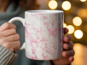 Pink Marble Coffee Mug, 11oz Elegant White and Pink Veined Ceramic Cup