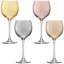 Polka Wine Glass 400ml Metallics Assorted x 4