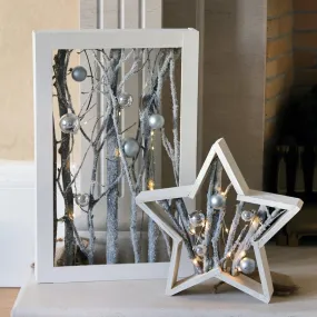 Pre-Lit Wooden Rectangle/Star Frame Christmas Decoration