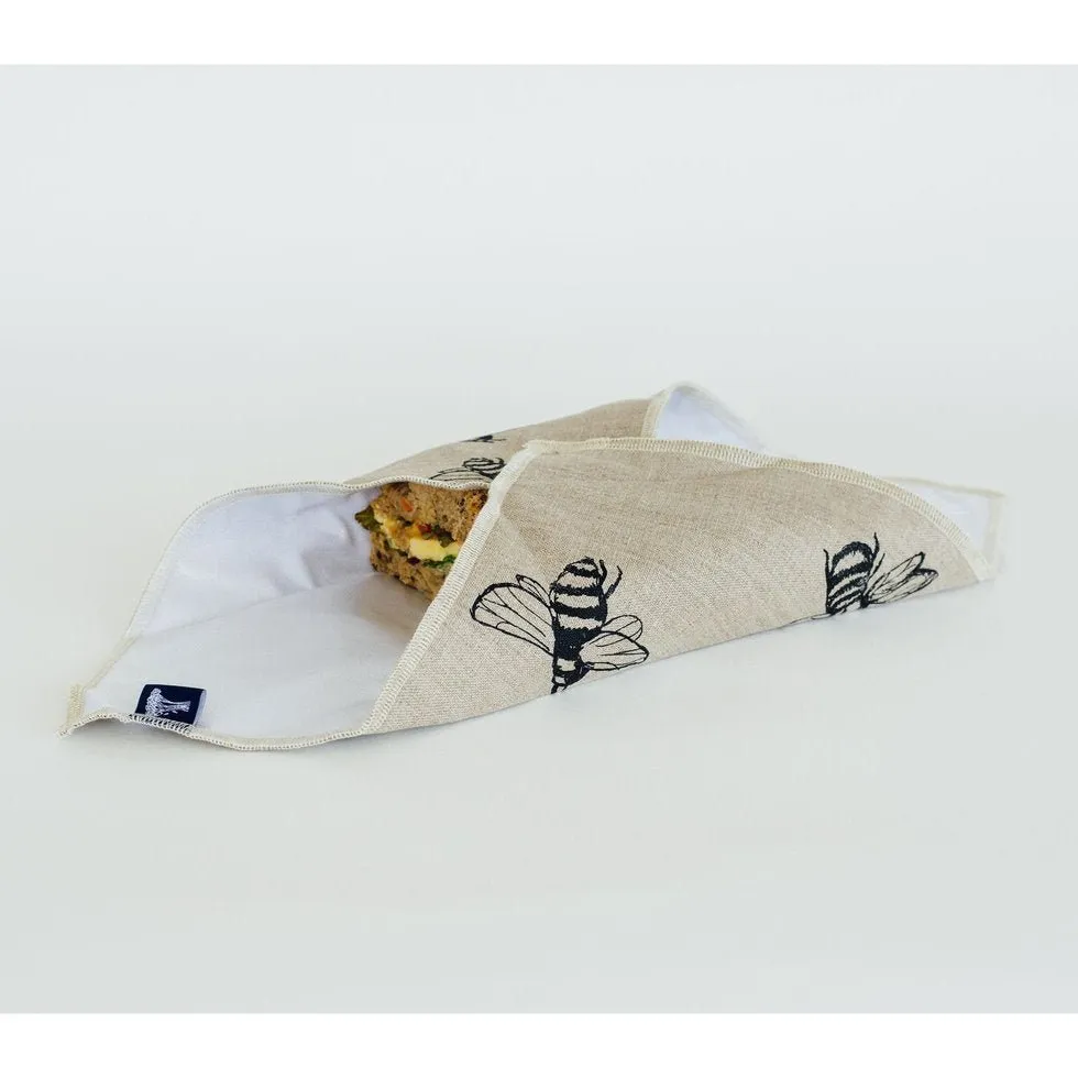 Pure Linen Re-useable Sandwich Wrap - Honey Bee Design