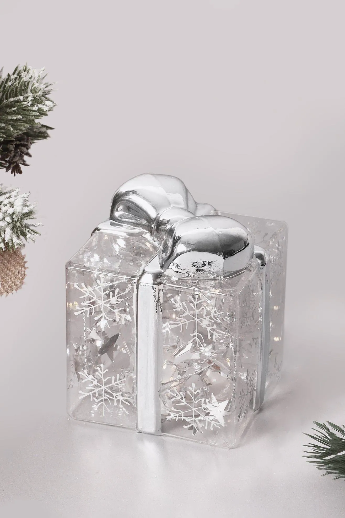 Radiant Clear Christmas Present Ornament with LED Lights