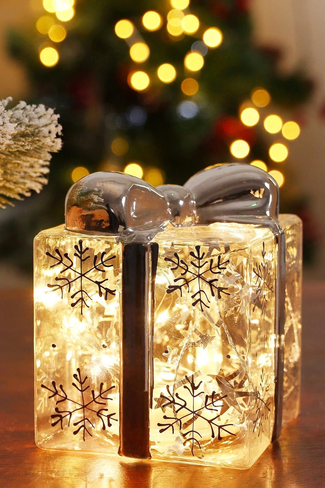 Radiant Clear Christmas Present Ornament with LED Lights