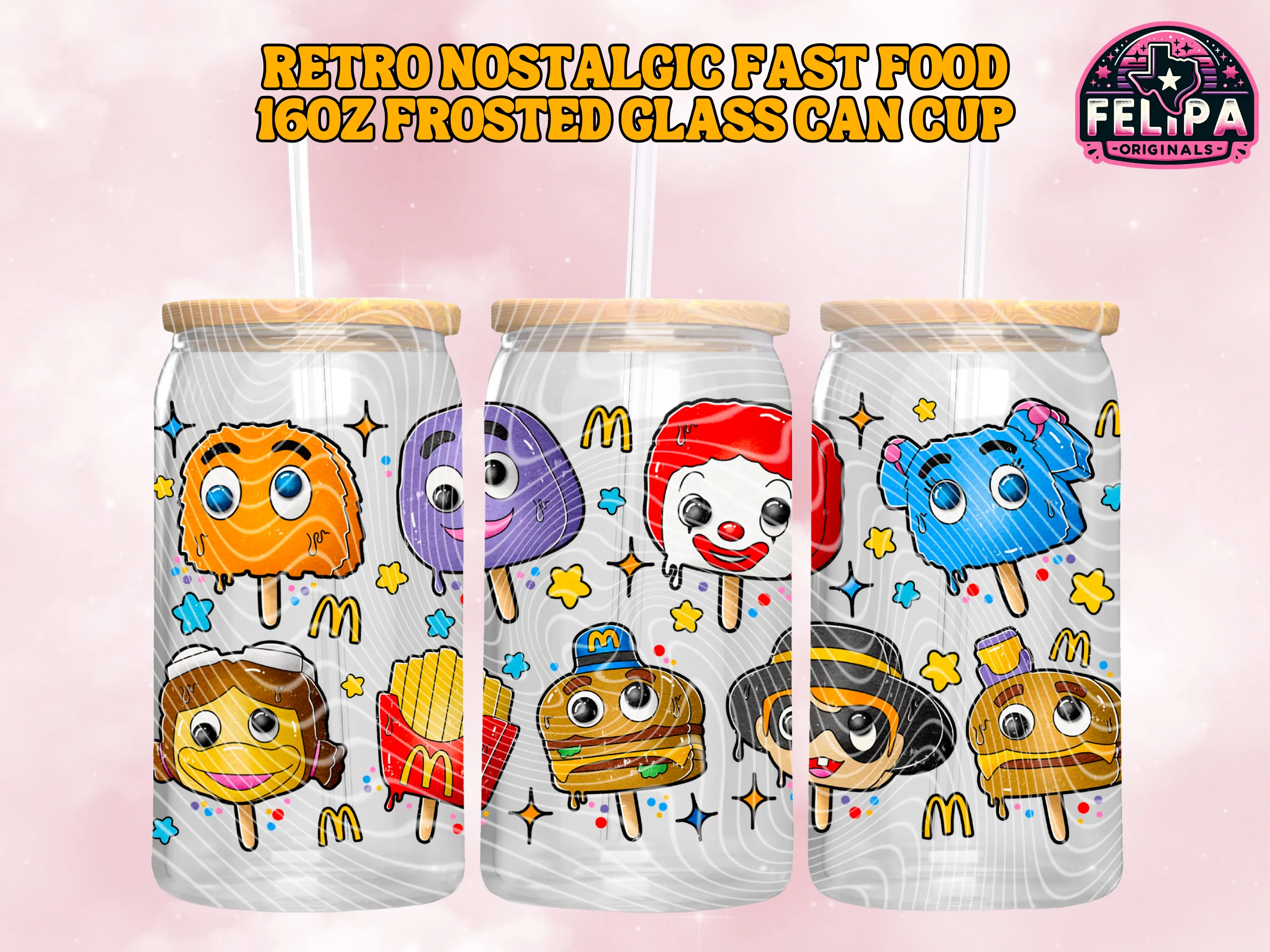 Retro Nostalgic Fast Food 16oz Sublimated Frosted Glass Cup