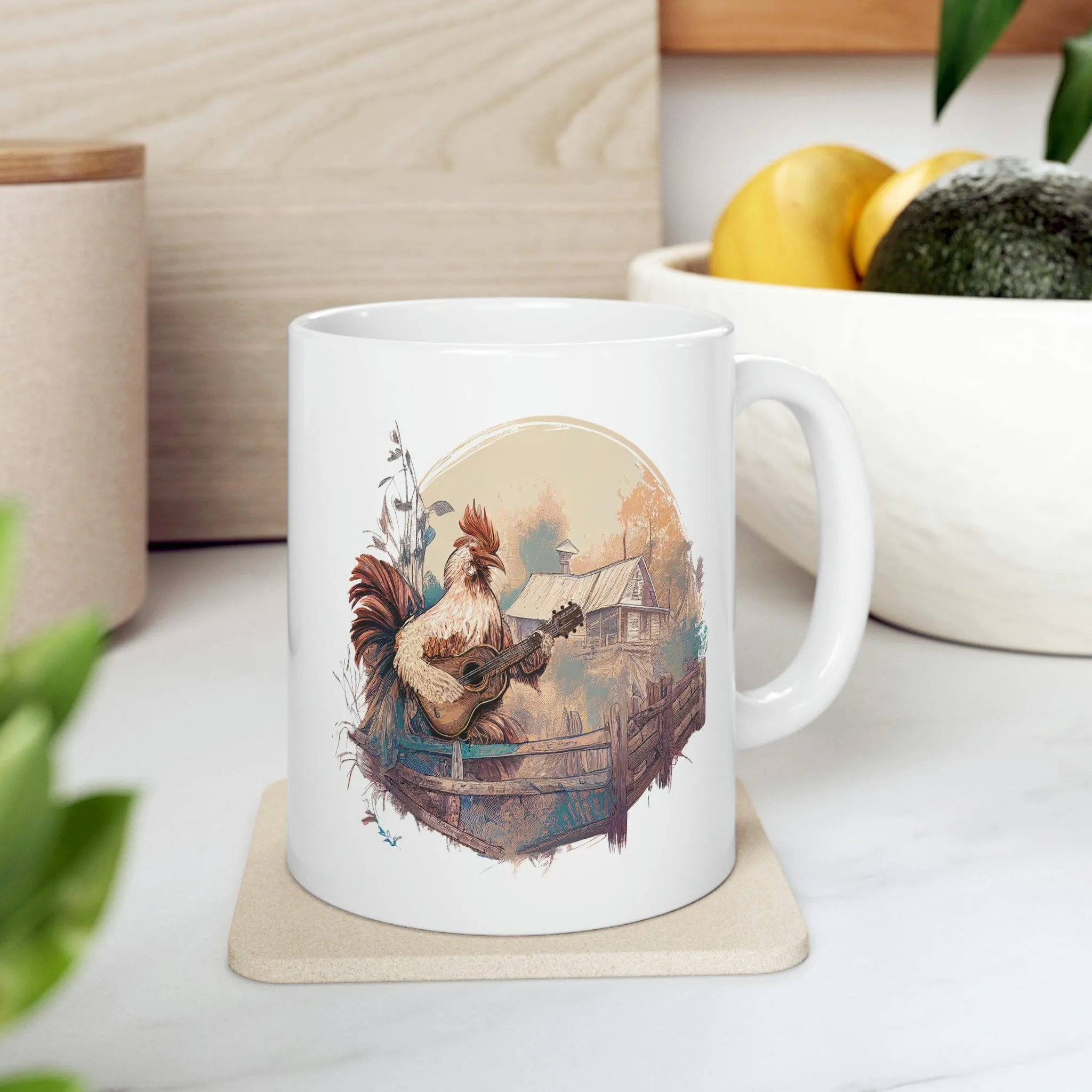 Rooster Playing Guitar Coffee Mug