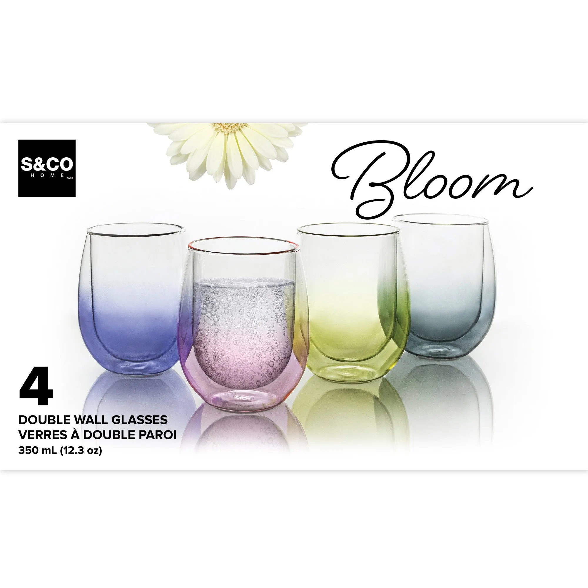 Safdie & Co. Bloom Double Wall Tumbler 4PC Assorted Colours 350ML