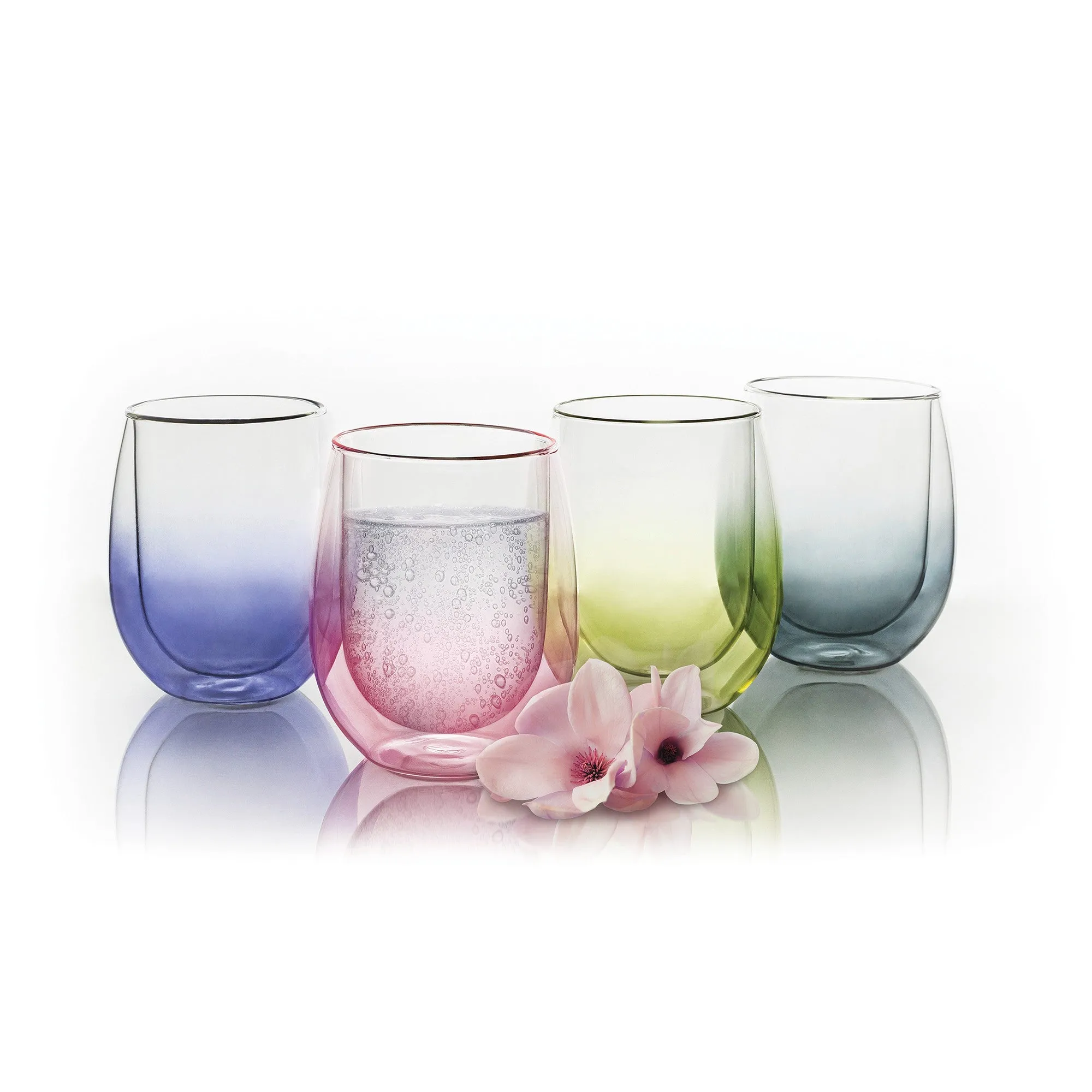 Safdie & Co. Bloom Double Wall Tumbler 4PC Assorted Colours 350ML