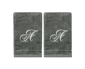 Set of 2 Silver Embroidered Monogrammed Towels - Initial A (Wholesale)