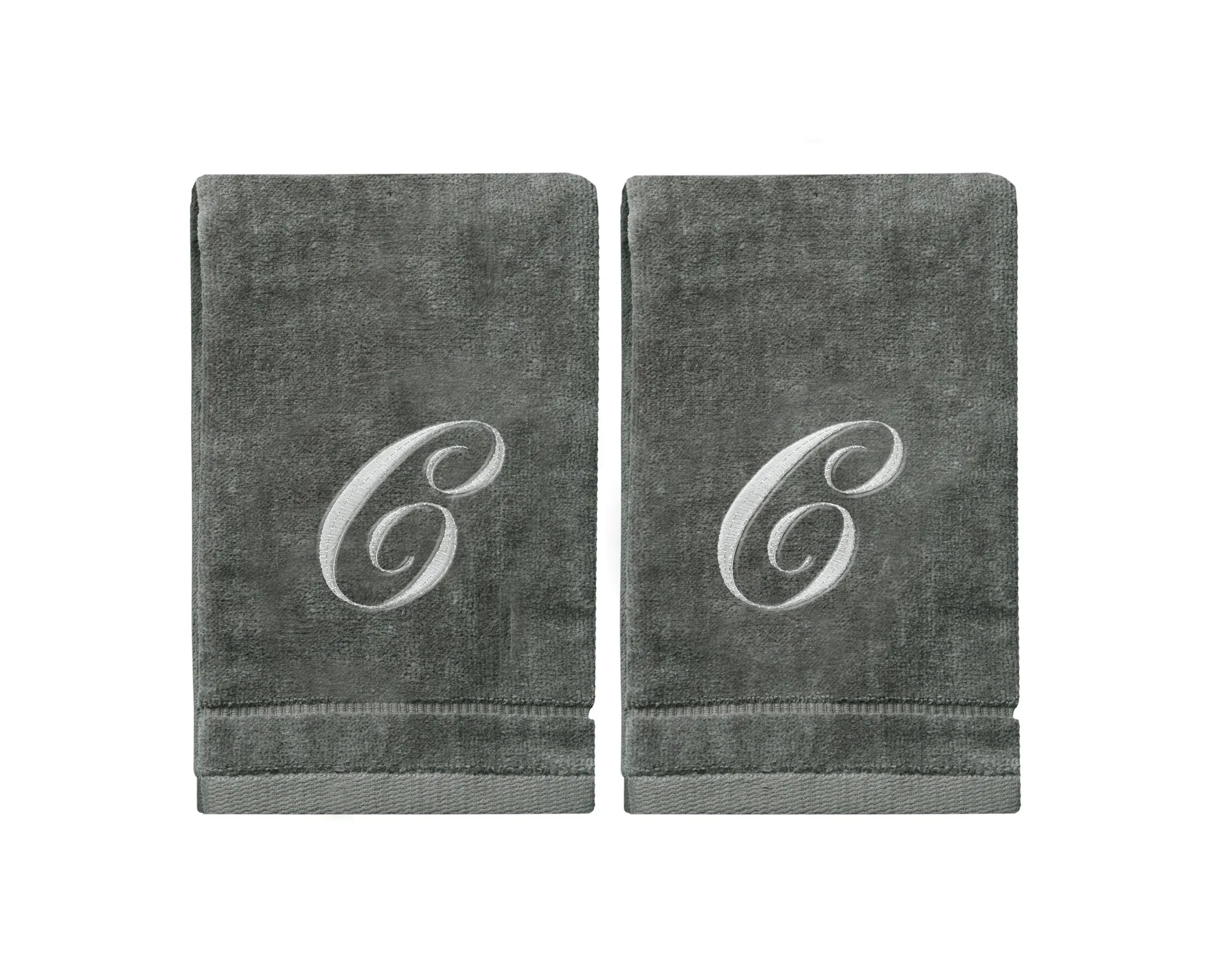 Set of 2 Silver Embroidered Monogrammed Towels - Initial C (Wholesale)