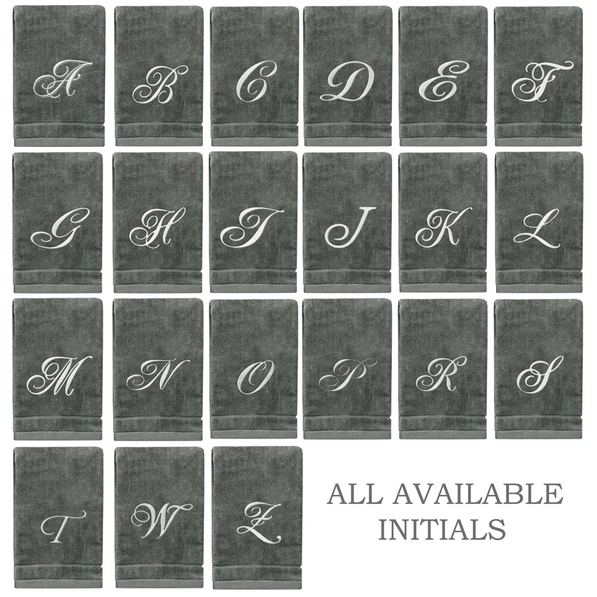 Set of 2 Silver Embroidered Monogrammed Towels - Initial C (Wholesale)