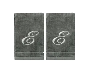 Set of 2 Silver Embroidered Monogrammed Towels - Initial E (Wholesale)