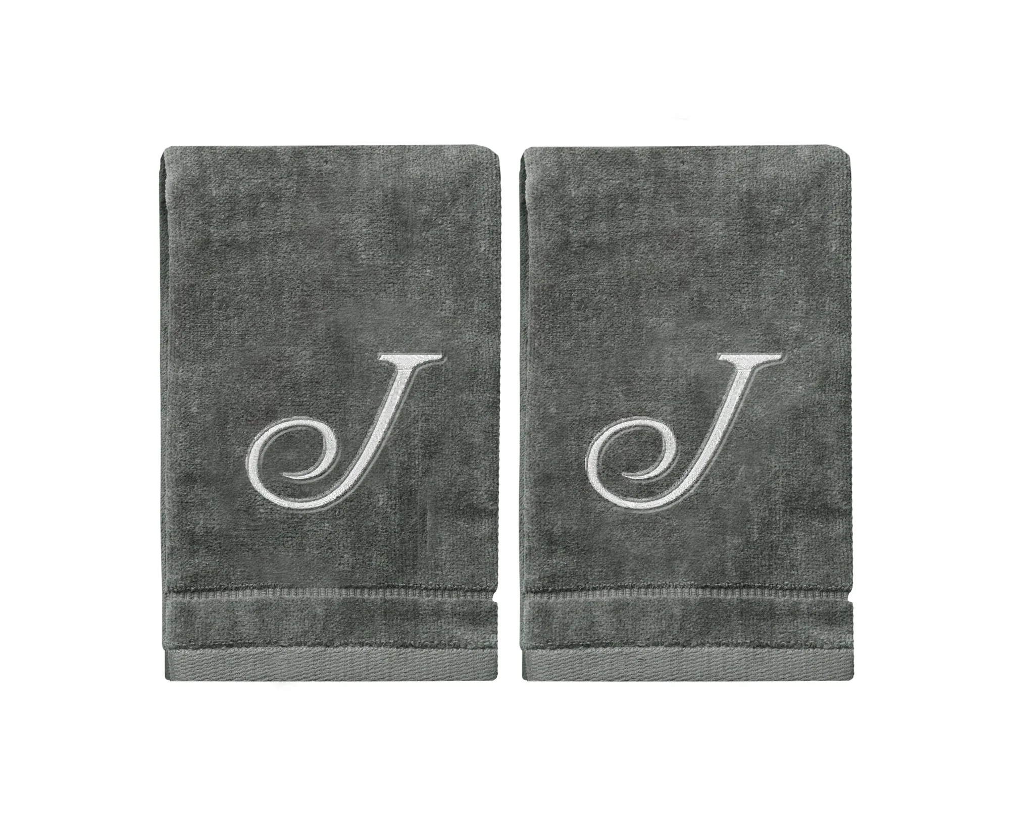 Set of 2 Silver Embroidered Monogrammed Towels - Initial J (Wholesale)