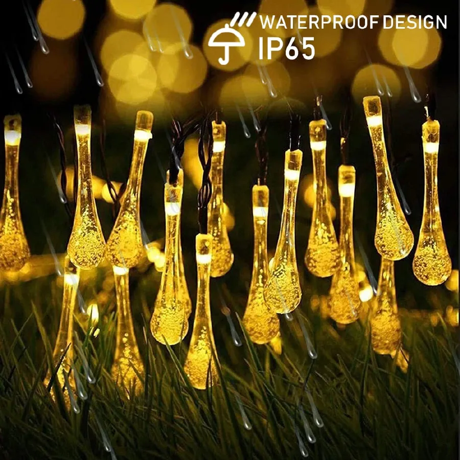 Solar Droplet Bulb String Lights Outdoor Waterproof Outdoor Decoration Garland Fariy Lights Christmas Wedding Party Garden