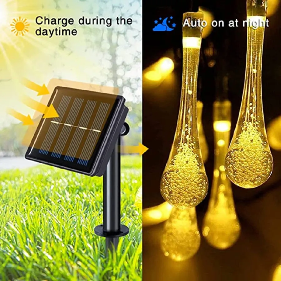 Solar Droplet Bulb String Lights Outdoor Waterproof Outdoor Decoration Garland Fariy Lights Christmas Wedding Party Garden