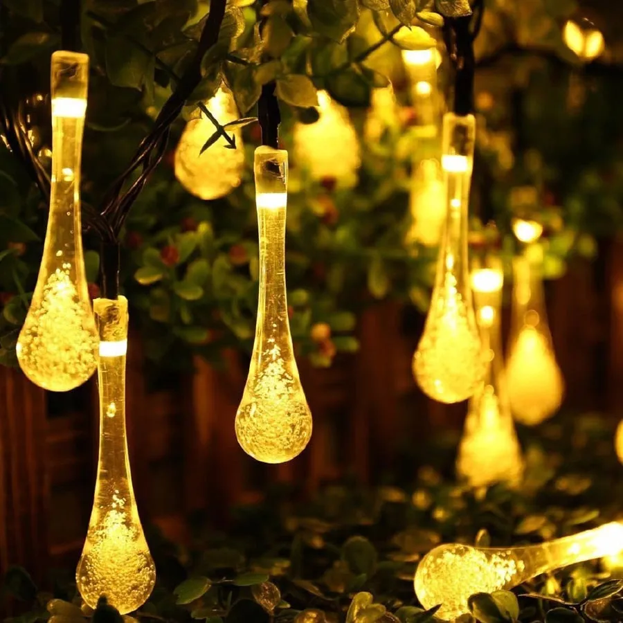 Solar Droplet Bulb String Lights Outdoor Waterproof Outdoor Decoration Garland Fariy Lights Christmas Wedding Party Garden