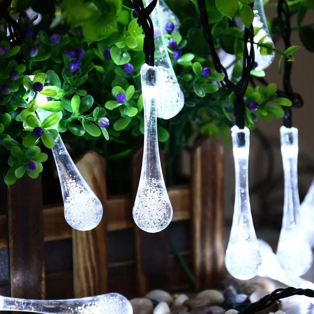 Solar Droplet Bulb String Lights Outdoor Waterproof Outdoor Decoration Garland Fariy Lights Christmas Wedding Party Garden