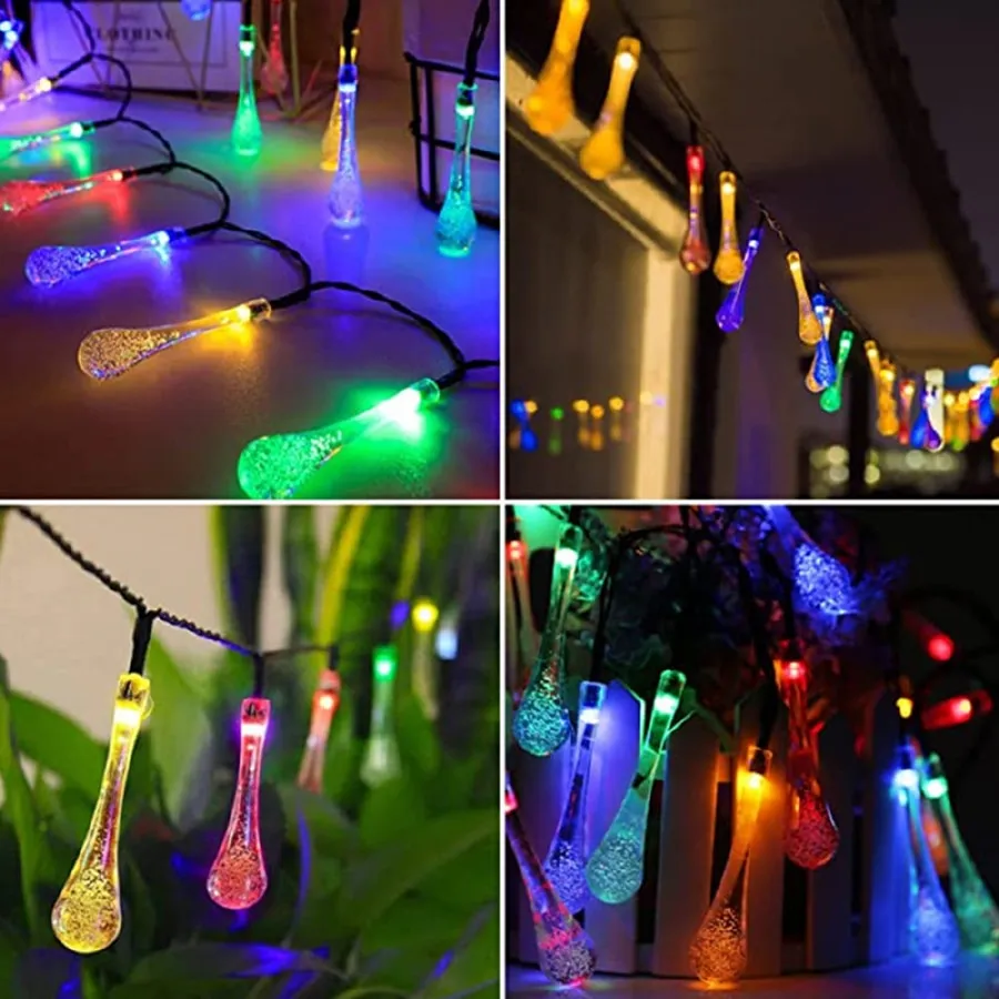 Solar Droplet Bulb String Lights Outdoor Waterproof Outdoor Decoration Garland Fariy Lights Christmas Wedding Party Garden