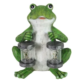 Solar Frog Garden Statuary with Two Firefly Jars, 16 LEDs, 5 x 12 Inches