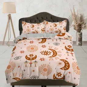 Sun and Moon Astrology Boho Bedding, Zodiac Gift Celestial Dorm Bedding, Duvet Cover Set, Aesthetic Duvet Cover King Queen Full Twin Single