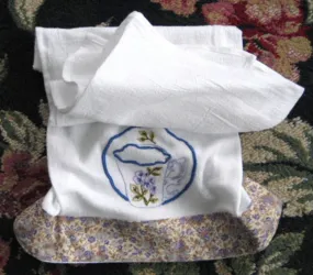 Tea Towel Hand Made Embroidered Teacup Silver Cloth Dish Towel USA  Artisan