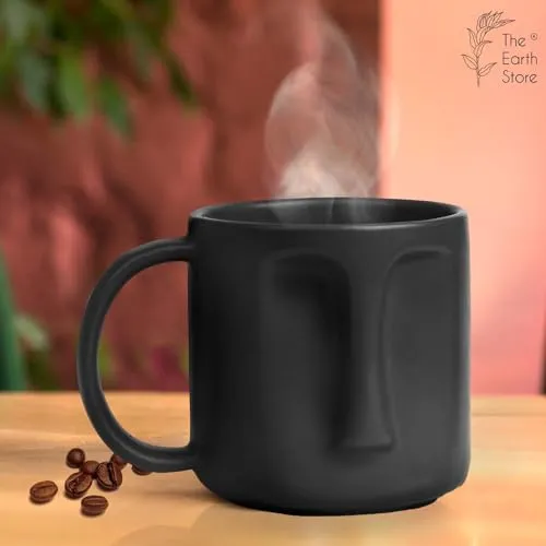 The Earth Store Black Visage Coffee Mug - 430ml Capacity, Microwave and Dishwasher Safe, Ceramic Coffee Mug Unique Face-Shaped Design for Every Occasion (Set of 1)