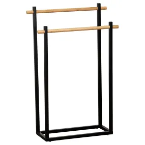 Towel Rack With Two Bamboo Bars - Black