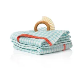 Two-Tone Gingham Kitchen Towels Aqua & Orange, Set of 2