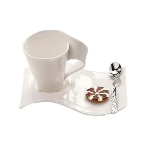 Wavy Cup & Saucer Set 190ml with Spoon