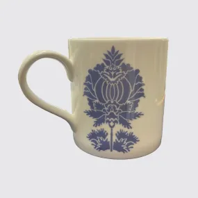 White Bone China Mug With Peri Blue Suzani Flower