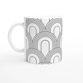 White Ceramic Mug with Art Deco Round Pattern