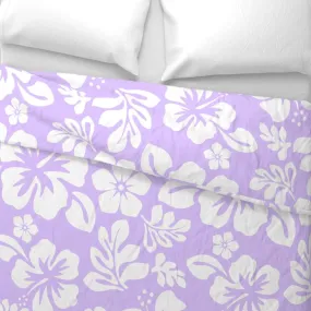 White Hawaiian Flowers on Lavender Duvet Cover -Medium Scale