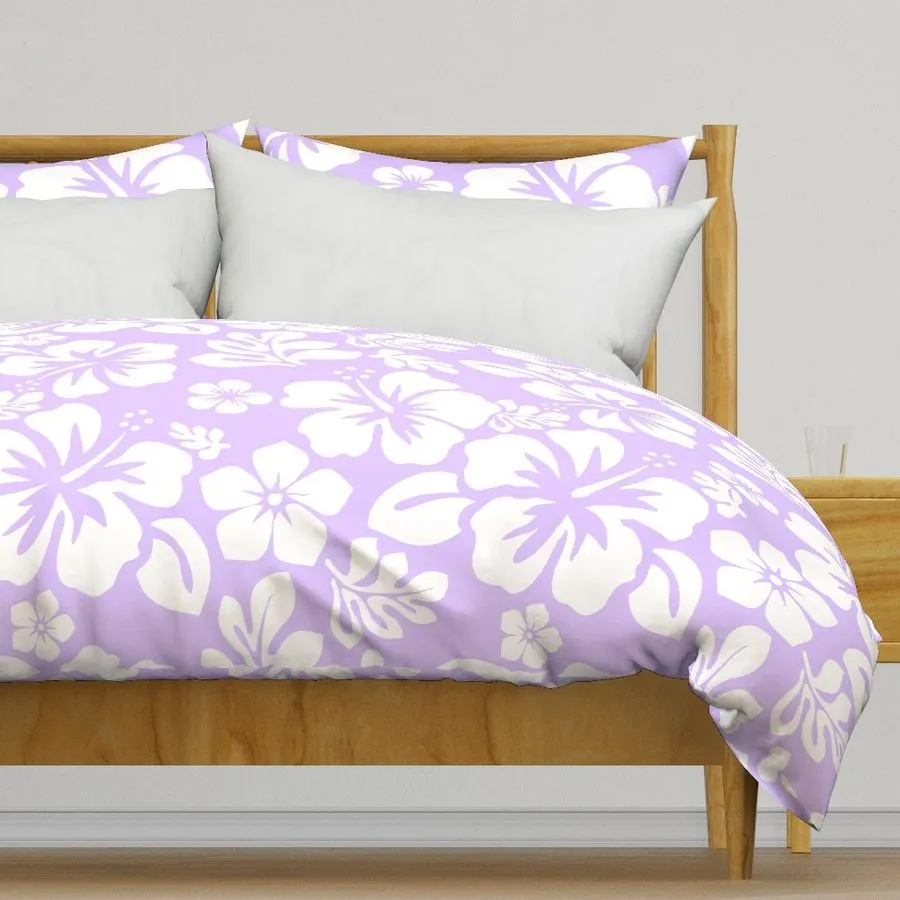 White Hawaiian Flowers on Lavender Duvet Cover -Medium Scale