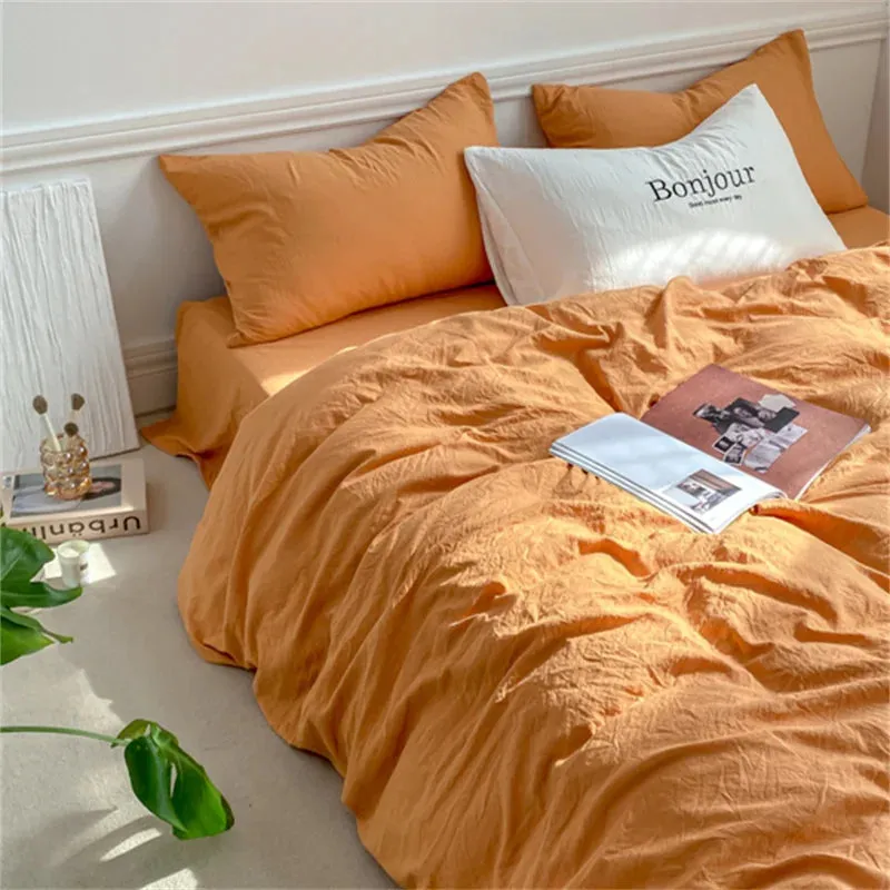 Yeknu INS Style Bedding Comforter Cover Set with Pillowcase bed sheet Single Full Bed Linen Orange Duvet Cover Queen/King Double Bed