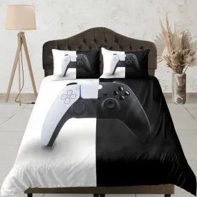 Yin yang gamer bedding black and white duvet cover, video gamer boyfriend gift bedding set full king queen twin, boys bedroom, dorm bedding